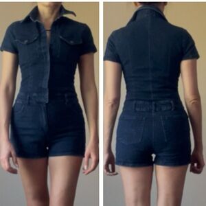 Charlotte Russe Dark Wash Denim stretch Romper Junior 5 adult XS/2